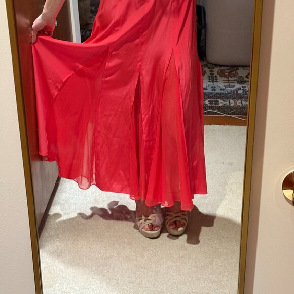 100% Silk La Ligne Melon-Colored Maxi Dress with Sheer Inserts at Hem - Picture 8 of 12